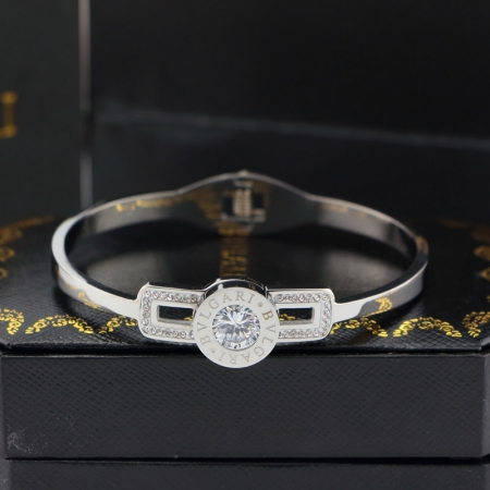 宝格丽可更换水晶多钻石圆环手镯 14K玫瑰金钛钢字母手环不褪色