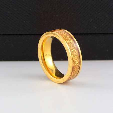 宝格丽金色树脂戒指 18K玫瑰金戒指情侣字母对戒彩金戒指