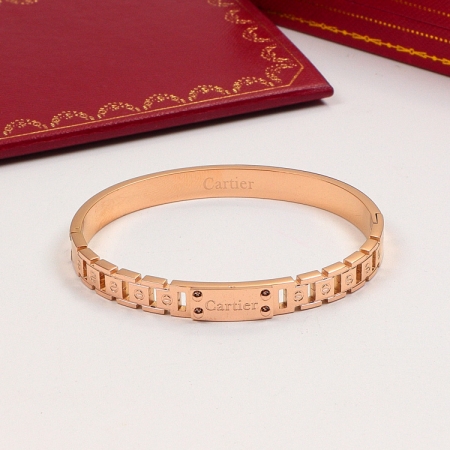 卡地亚方牌镂空手镯 18K玫瑰金钛钢永恒之环手环不褪色