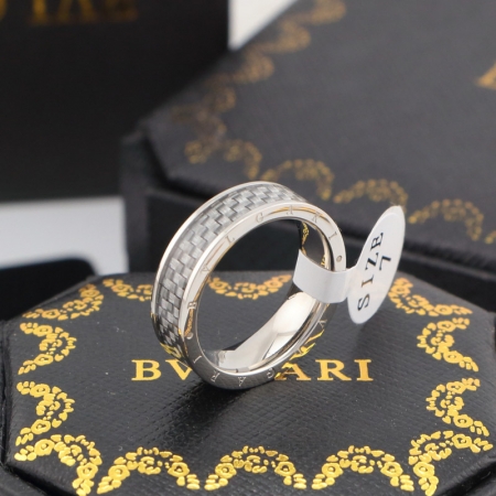 宝格丽灰色树脂戒指 18K玫瑰金戒指情侣字母对戒彩金戒指