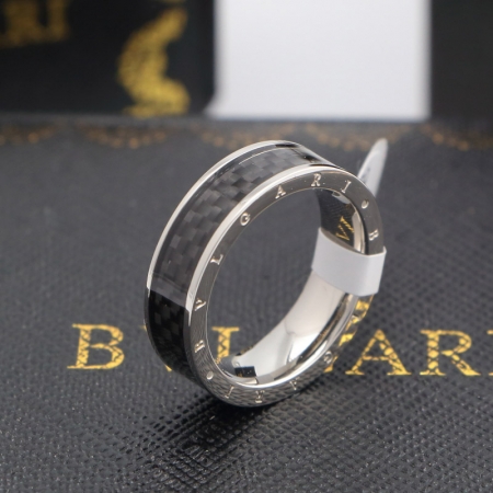 宝格丽黑色树脂戒指 18K玫瑰金戒指情侣字母对戒彩金戒指