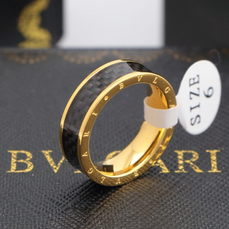宝格丽黑色树脂戒指 18K玫瑰金戒指情侣字母对戒彩金戒指