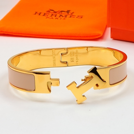 爱马仕卡扣手镯 18K玫瑰金钛钢多色彩金珐琅窄边手环批发跨境