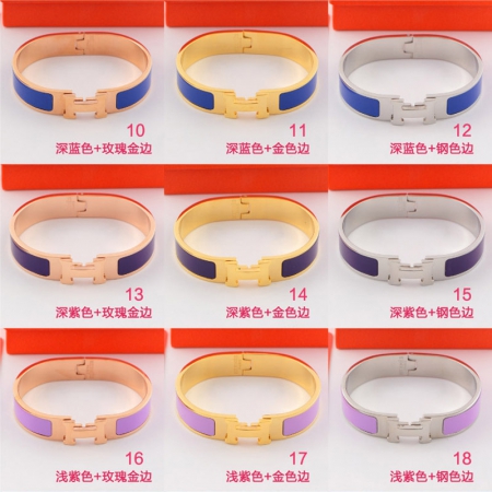 爱马仕卡扣手镯 18K玫瑰金钛钢多色彩金珐琅窄边手环批发