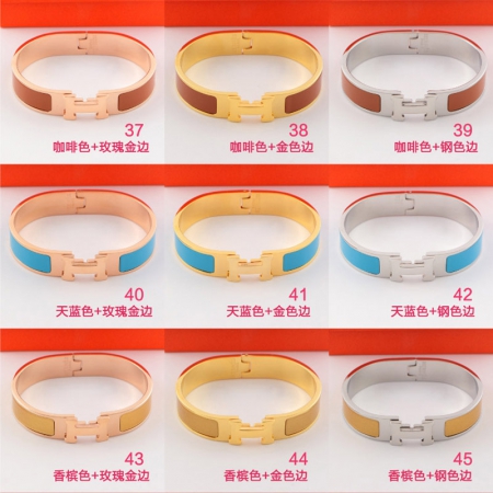 爱马仕卡扣手镯 18K玫瑰金钛钢多色彩金珐琅窄边手环批发