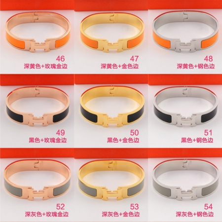 爱马仕卡扣手镯 18K玫瑰金钛钢多色彩金珐琅窄边手环批发