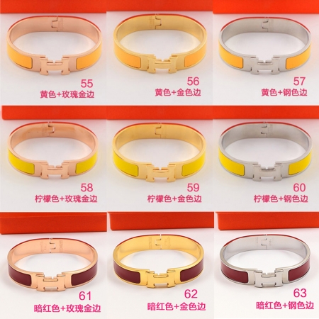 爱马仕卡扣手镯 18K玫瑰金钛钢多色彩金珐琅窄边手环批发