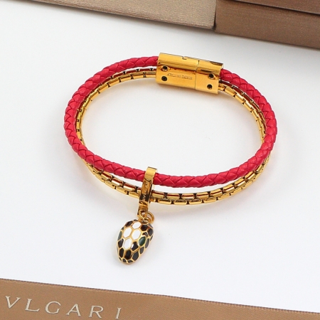 宝格丽Serpenti Forever系列皮革蛇头手链 18K玫瑰金钛钢手环情侣饰品手镯跨境