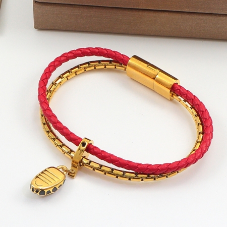 宝格丽Serpenti Forever系列皮革蛇头手链 18K玫瑰金钛钢手环情侣饰品手镯跨境