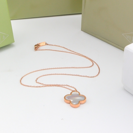 四叶草黑白双面大小号项链 韩国时尚镀18K玫瑰金项链女彩金短款锁骨链