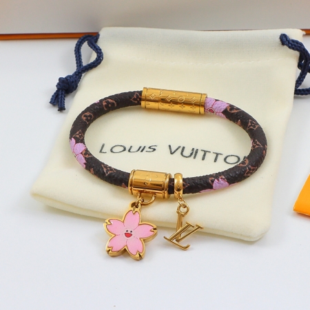 LV村上隆樱花联名手环 欧美时尚皮带钛钢手镯情侣饰品批发