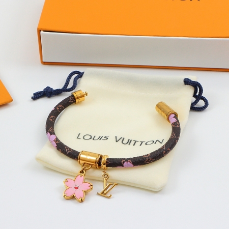 LV村上隆樱花联名手环 欧美时尚皮带钛钢手镯情侣饰品批发