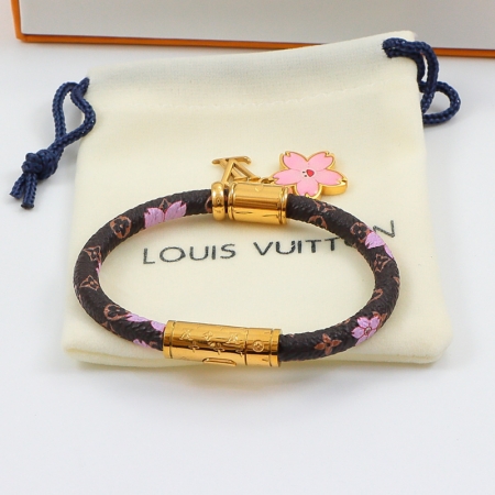 LV村上隆樱花联名手环 欧美时尚皮带钛钢手镯情侣饰品批发