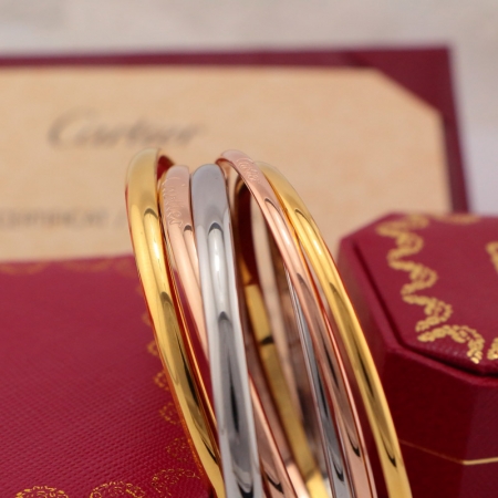 卡地亚三环三色手镯 18K玫瑰金钛钢拼接手镯批发