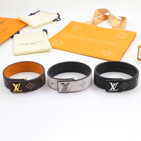 LV立体金属字母手环 欧美时尚表带钛钢手镯情侣饰品批发