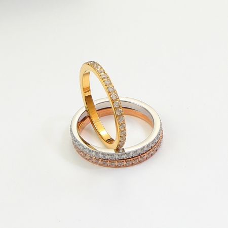 欧美新款一圈钻戒指 钛钢玫瑰金时尚指环尾戒碎钻排戒