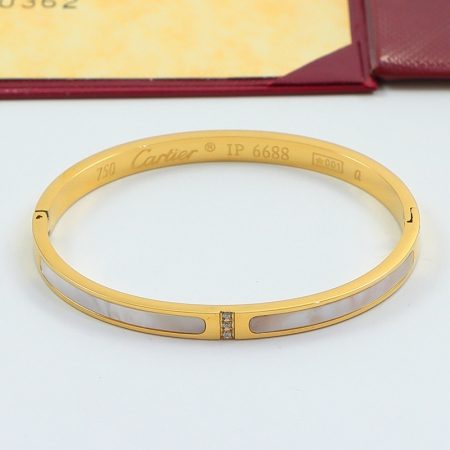 卡地亚天然贝壳手镯 钛钢电镀贝母三钻母贝手环