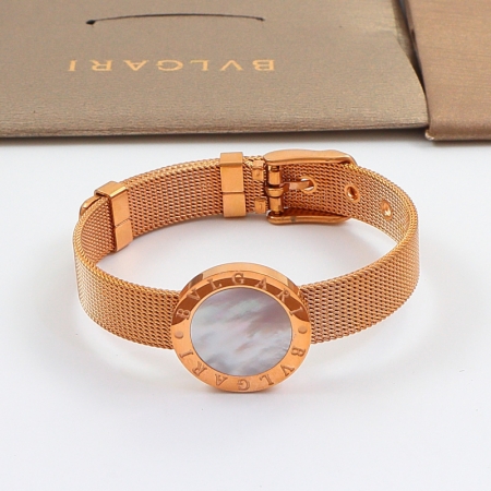 宝格丽表带款白贝母钛钢手镯 字母编织表带款设计手链手镯