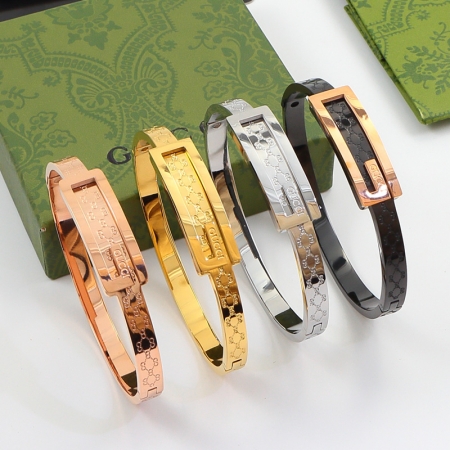 古驰大G经典菱形格钛钢镀18k玫瑰金男女情侣手镯手环礼物