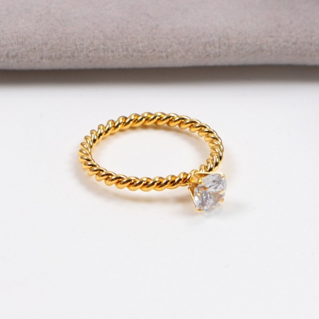 韩版简约单钻麻花镀18K玫瑰金戒指女装饰品小指环批发