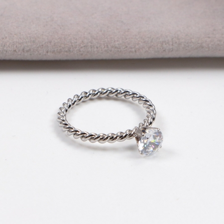 韩版简约单钻麻花镀18K玫瑰金戒指女装饰品小指环批发