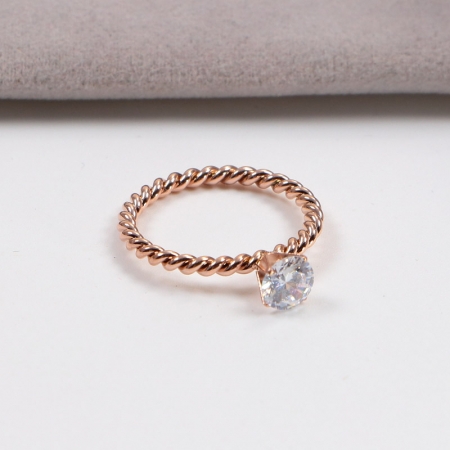 韩版简约单钻麻花镀18K玫瑰金戒指女装饰品小指环批发